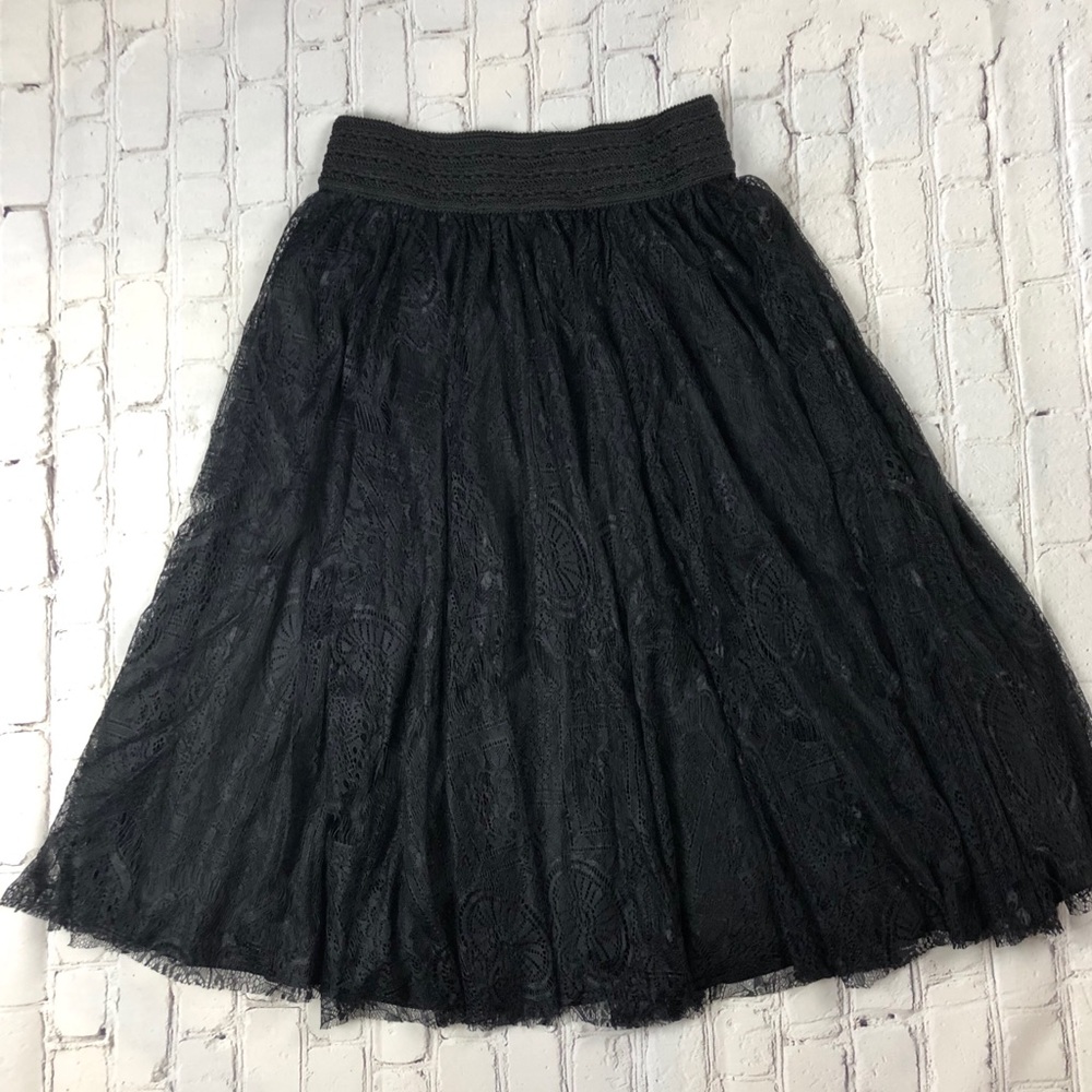 INA black lace overlay full a-line floral skirt size small